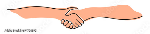 Handshake, agreement, introduction banner hand drawn with single line. Women or men shake hands. Png illustration isolated on transparent background