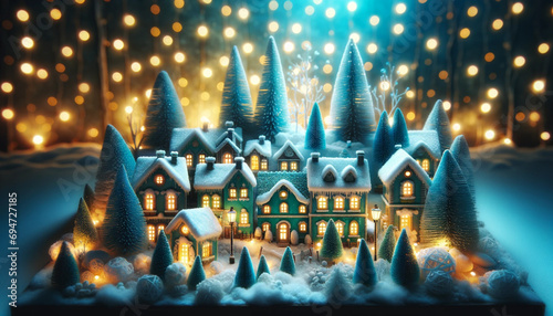 miniature snowy village 雪景色の村のミニチュア