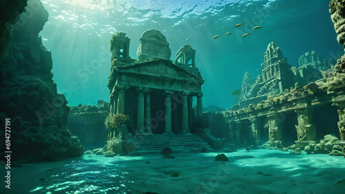 underwater lost city temple , atlantis