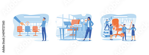 Search for new talent and best candidate, Vacant job position, Recruitment recruitment agency job seekers job applicants and office chair open vacancy. Open vacancy set flat vector modern illustration photo