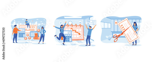 Salary and payroll. Payroll cash. Economic crisis. Paycheck set flat vector modern illustration 