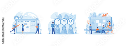agile project management concept, business concept background, agile visual project management method, teamwork concept. Project Management set flat vector modern illustration