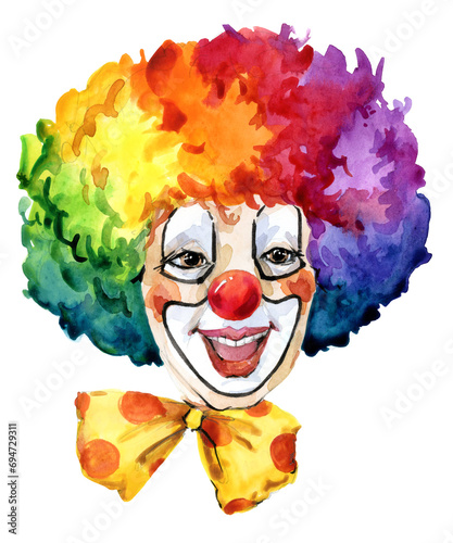 Funny cheerful clown face isolated on white background
