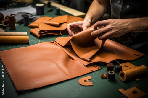Making leather goods. Work process. Generate Ai