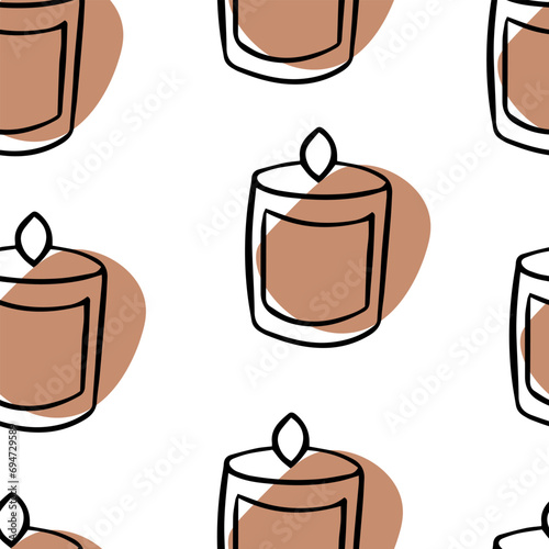 Seamless pattern Doodle candle. Christmas candle. Comfort, hygge