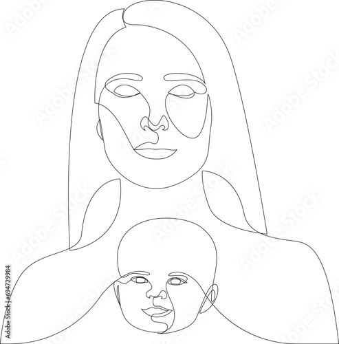 Immaturity of infantilism concept drawn by continuous line single line. Minimalist line vector illustration of a woman with baby face inside. Cognitive psychology or psychiatry concept.
