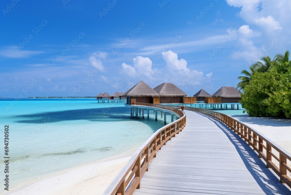 Maldives ocean beach. Tropical paradise. Generate Ai