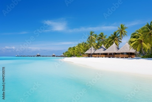 Turquoise Maldives ocean beach. Tropical paradise. Generate Ai © juliars