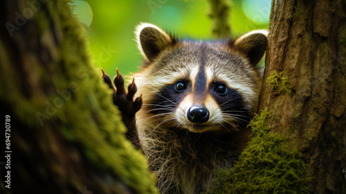 The fascinated raccoon, raising his eyebrows in surprise., photography, Nikon d850 --ar 16:9 --styl