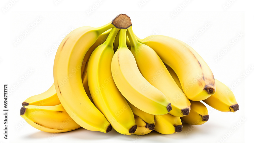 Bunch of bananas isolated on white background with clipping path and full depth. generative ai