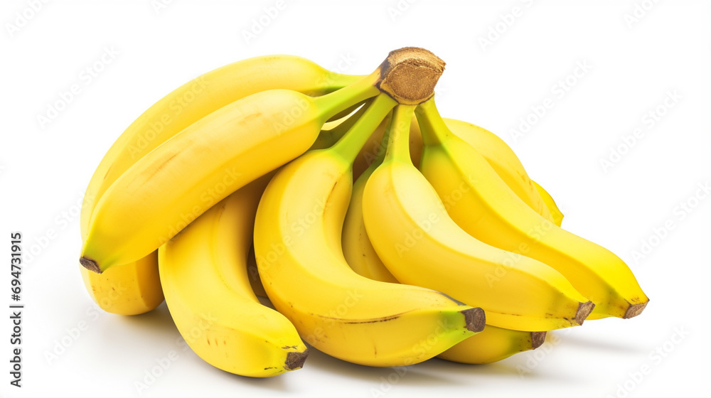 Bunch of bananas isolated on white background with clipping path and full depth. generative ai