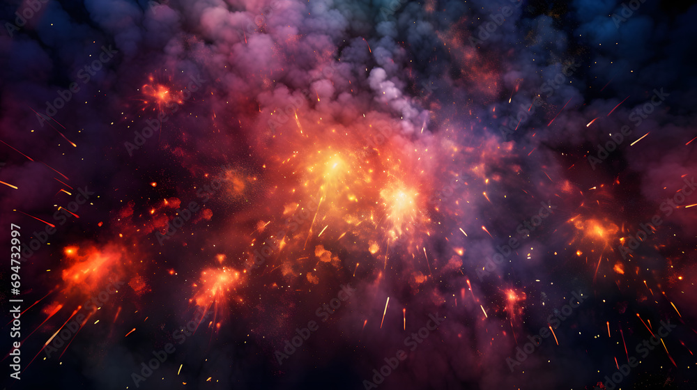 Vibrant fireworks display against night sky, a celebration of light and color