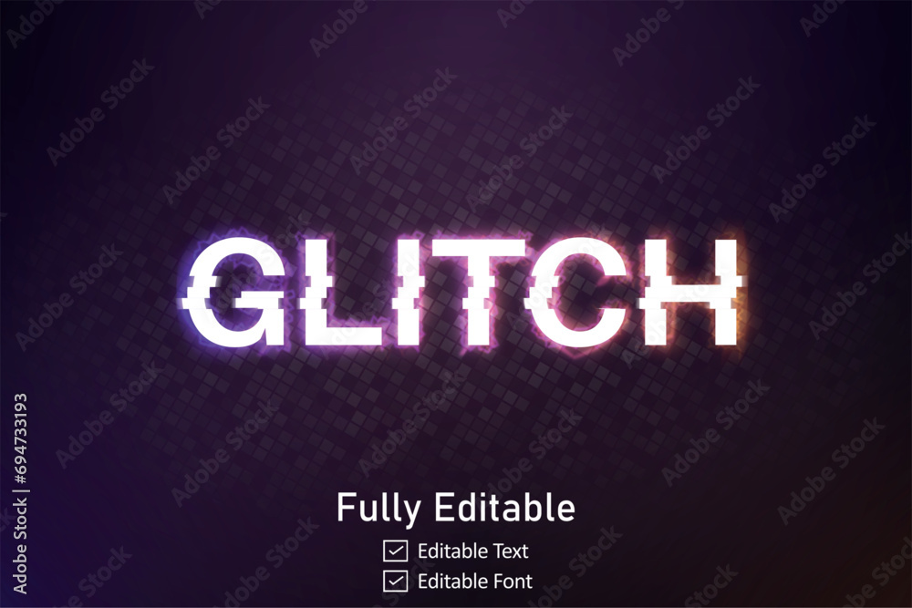 Realistic glitch text effect for video game text for editable cyber Monad vhs font