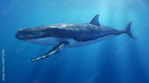 Baby Humpback Whale in Blue Water. A Baby Humpback Whale Plays Near the Surface. generative ai © Witri