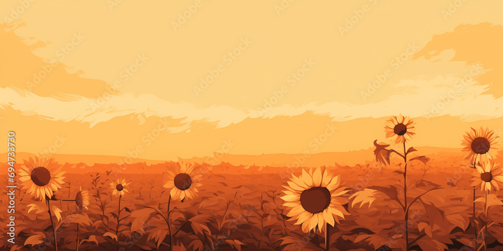 Minimalist illustration of fading sunflowers in a field, symbolizing the transition from summer to fall.