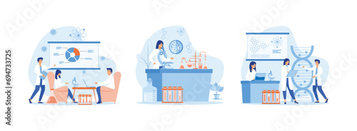 Leinwand Poster Laboratory interior, equipment and lab glassware, Chemical laboratory analysis laboratory analysis women laboratory assistant, medical microbiology vector concept