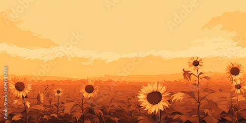 Minimalist illustration of fading sunflowers in a field  symbolizing the transition from summer to fall.