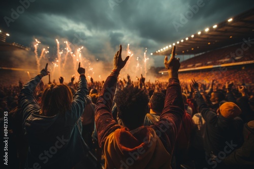 Stadium audience with hands in the air  enjoying the music  Generative AI