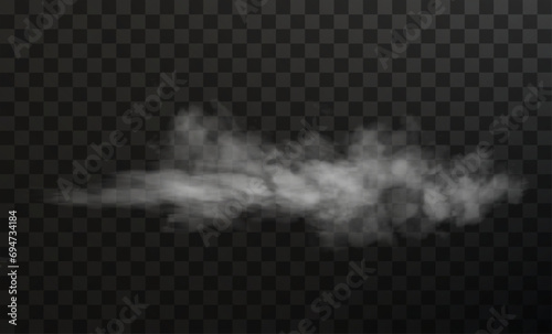 Vector isolated smoke PNG. White smoke texture on a transparent black background. Special effect of steam, smoke, fog, clouds. photo