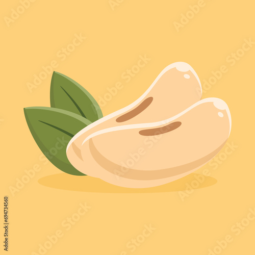 Single soybean and leaf symbols designed in flat cartoon style. Vector illustrations. Glycine max L.