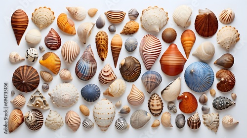 Ocean s Treasures  Artistic Assortment of Seashells on White Background