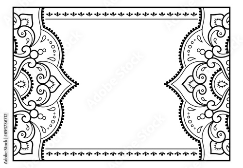 Frame in eastern tradition. Stylized with henna tattoos decorative pattern for decorating covers for book, notebook, casket, magazine, postcard and folder. Flower border in mehndi style.