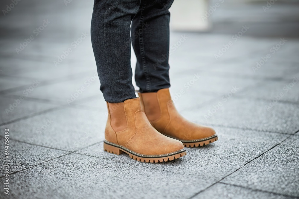 Suede winter shoes for men. Walking the City Streets in Comfort and Style with Modern Suede Leather Boots. Brown Boots. Suede winter shoes for men. Walking the City Streets in Comfort and Style with Modern Suede Leather Boots. Brown Boots.
