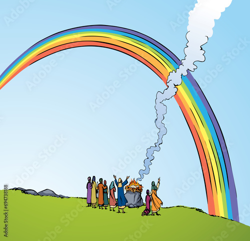 Vector drawing. Noah Offers a Sacrifice to God