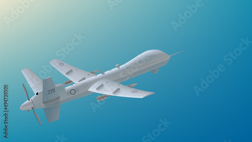 Military Drone With Rockets Missiles On White