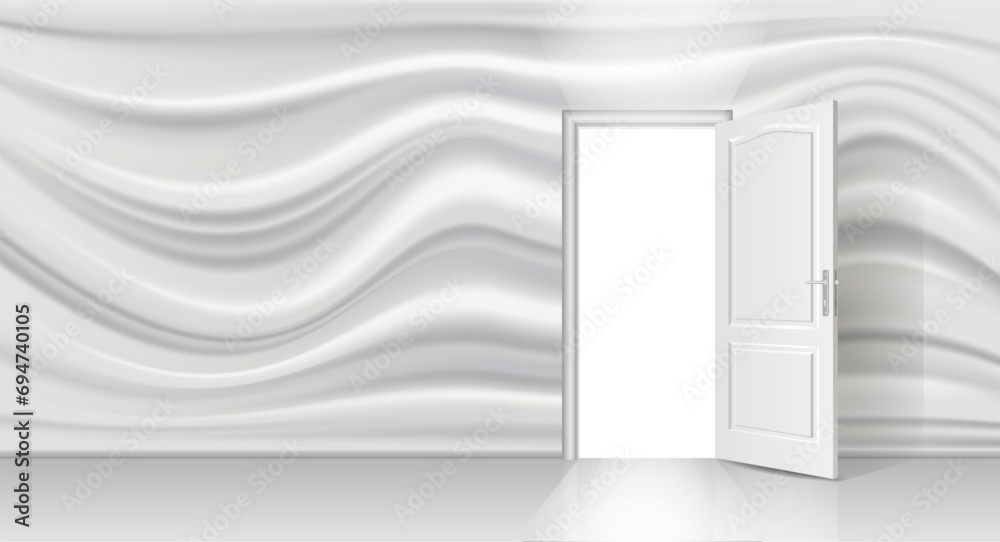 The interior of an empty room with a white wall and an open door.
Free space for copying, 3d image. The interior of an empty room with a white wall and an open door.
Free space for copying, 3d image.