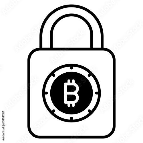 bitcoin lock security solid glyph icon illustration