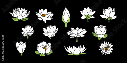 Doodle lotos rose flower with leaf clipart Hand drawn cartoon nature Vector stock illustration EPS 10