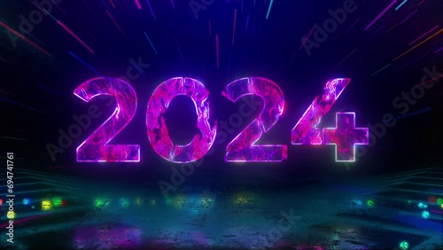 2024 Happy New year text effect Cinematic Title Trailer animation. 2024 animation Isolated on Black background. Happy New Year 2024 Celebration