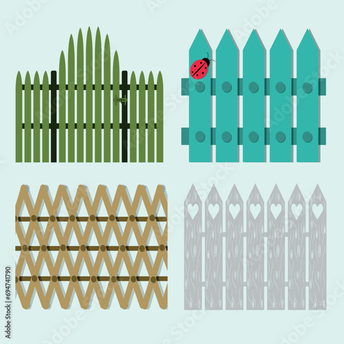 Retro illustration for decoration. Wooden fences in rustic style for decorating. picture for children's magazines