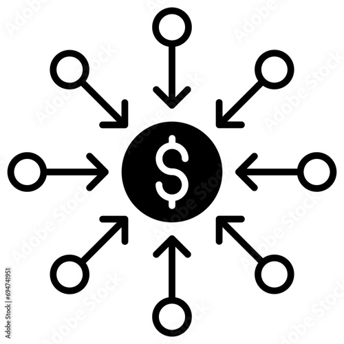 Crowdfunding Dollars solid glyph icon illustration