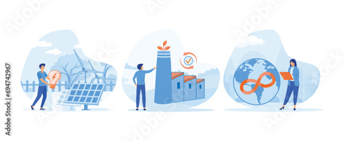 Circular economy. renewable energy and natural resources. Green energy. Circular economy set flat vector modern illustration 