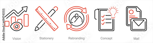 A set of 5 Branding icons as vision, stationery, rebranding