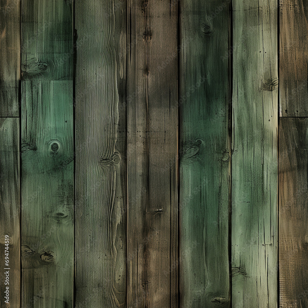 Naklejka premium Seamless Wood Plank Texture rustic wood where the dominant color is Green created with Generative Ai