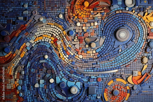 blue mosaic composition,  abstract  picture, wallpeper photo