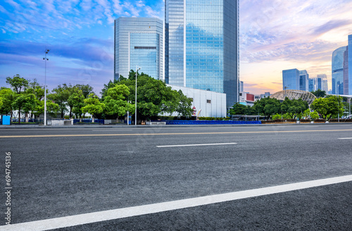 Empty asphalt and skyline of Guangzhou city center in China