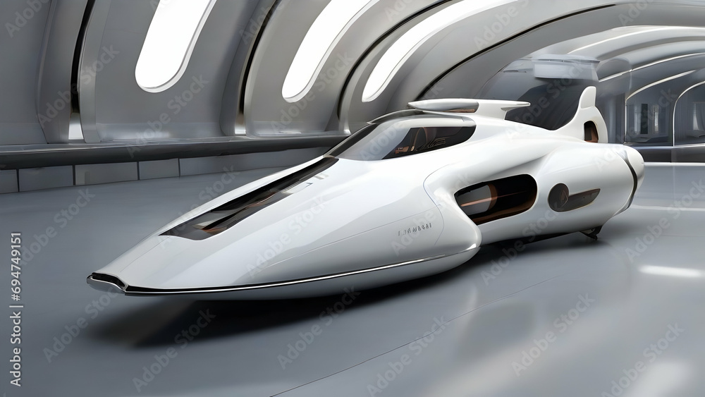 Futuristic aerodynamic vehicle, white color variant