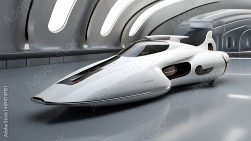 Futuristic aerodynamic vehicle  white color variant