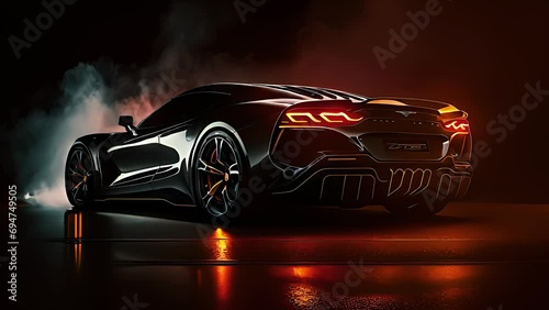 Supersport car with dark background, Led lighting. Created with generative AI.	
 photo