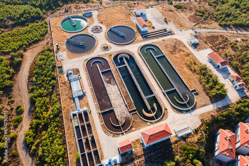 Quadro em tela Water cleaning facility at wastewater treatment plant