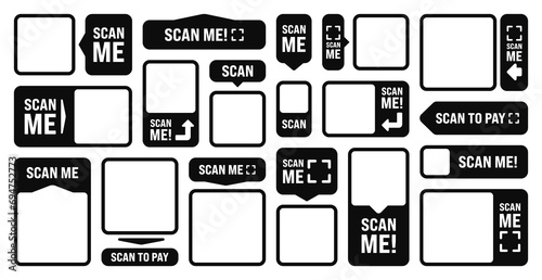 Scan me blank sticker. Online payment. Special offer sale stickers, shopping discount label or promotional badge. Serial number, product ID. Supermarket retail label, price tag. Vector illustration