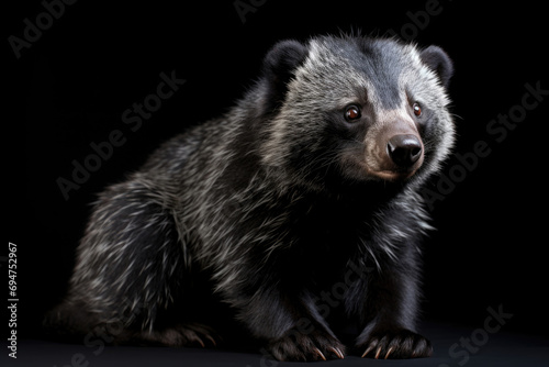 A binturong, also known as a bearcat, on a black background © Veniamin Kraskov