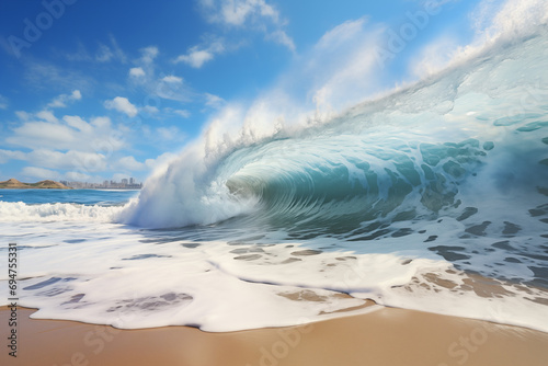 Ocean Wave: Crystalline Barrel Wave - Surfing Paradise, Powerful Sea Swell, Aquatic Majesty, Nautical Beauty, Coastal Energy, Oceanography Wonder, Water Sports Dream photo