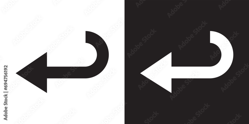 Directional arrow icon vector. Turn icon sign symbol in trendy flat style. Arrow left vector icon illustration isolated on white and black background - obrazy, fototapety, plakaty 