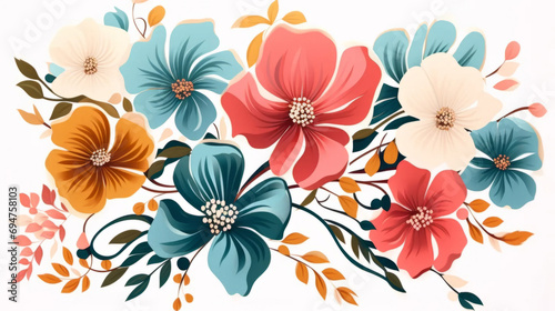 Illustration of flowers in pastel colors. Bright vibrant colors of floral background in minimal style. © Vladimir