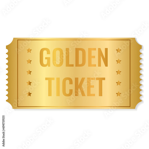 blank golden ticket. Golden coupon sticker discount template. Vector illustration
